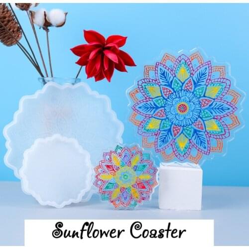 1SET Sunflower Coaster Epoxy Resin Mould UV Silicone Resin Mold DIY Crafts Flowers Coaster Accessories Jewelry Making Tools