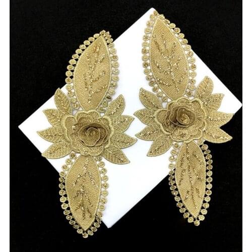 1pairs 3D Flower Lace Collar DIY Rhinestone Neckline Pathes Applique Embroidery Craft Material Clothing Dress Sewing Accessories