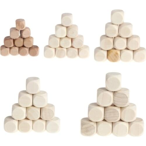 10pcs 6 Sided Blank Wood Dice Party Family DIY Games Printing Engraving Kid Toys