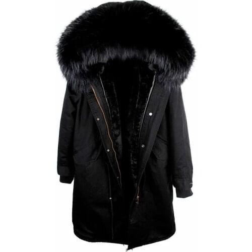 2020 X-long Parka Real Fur Coat Winter Jacket Women Large Size Raccoon Fur Collar Lined with Faux Fur Parkas Hooded Sleeve Style