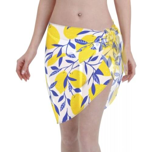 2021 Women Swimwear Pareo Scarf Bikini Cover-Ups Wrap Kaftan Sarong Beach Sexy Skirts Tropical Yellow Lemons Swimsuit Cover-Ups