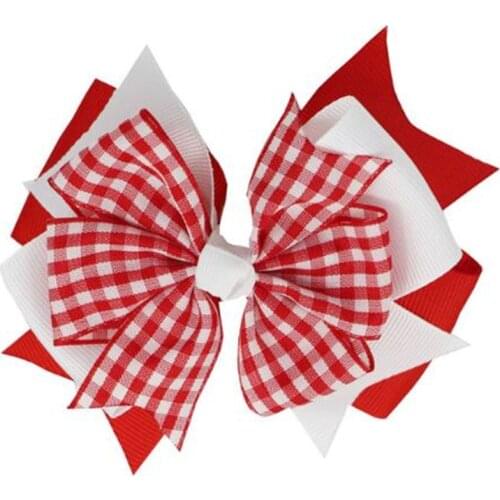 4INCH Back to School Gingham Ribbon stacked Girl Hair Bow Clips plaid Hairbow 9 Color Hair accessories Drop Shipping 30pcs