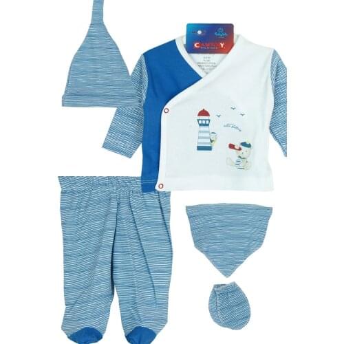 Newborn Baby Boy 5 Piece Hospital Output The Zibin Set Teddy Bear pattern 100% Cotton Baby Gift Layette Baby Set 0-3 9,9-12months