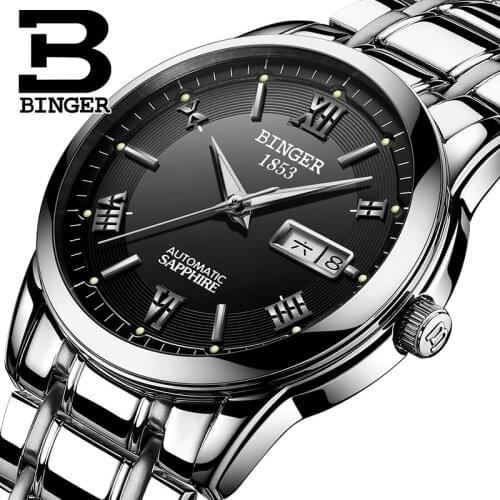 Automatic Watch Mens Mechanical Brand Luxury Wristwatches BINGER Stainless Steel Clock Men Sports Watch Business Watch 2017