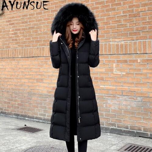 AYUNSUE Winter Down Jacket Women Hooded Long White Duck Down Coat Female Parkas Warm Puffer Jacket Doudoune Femme D33 KJ5711