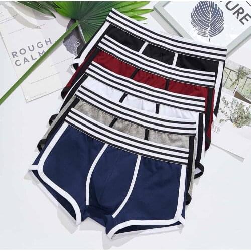 4 pcs/lot Men Underwear boxer cotton Cuecas Boxers Mens boxer Underwear Low waist U convex pouch Man and breathable underpant