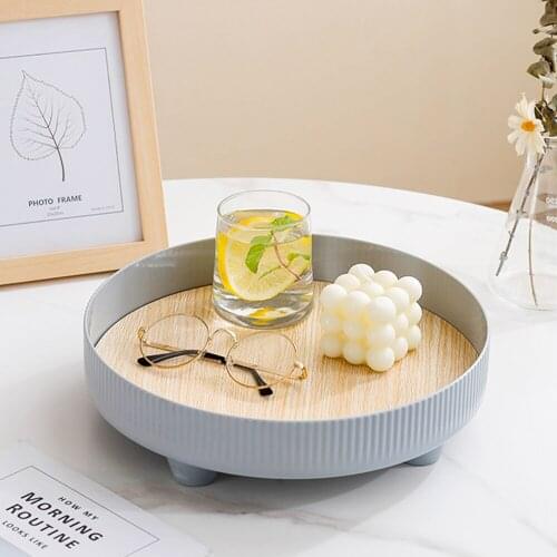 Nordic Decorative Tray Simple Solid Color Wooden Round Storage Tray Jewelry Pallet Table Storage Organizer for Fruit Snack