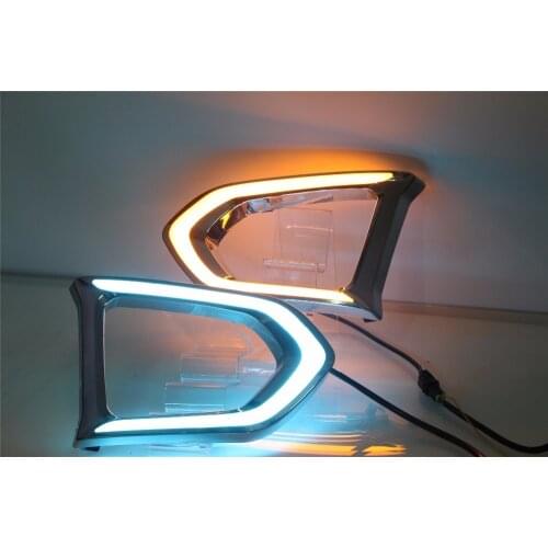 Osmrk led drl daytime running light for Nissan Patrol 2016-2018 with moving yellow turn signals and blue night light