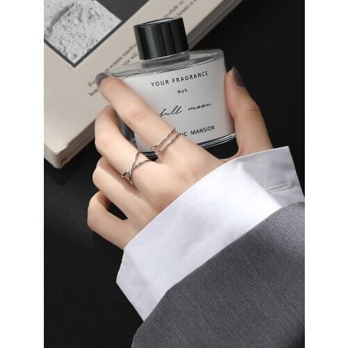 Double line cross opening index finger ring female sterling silver single fashion personality adjustable Silver Ring simple