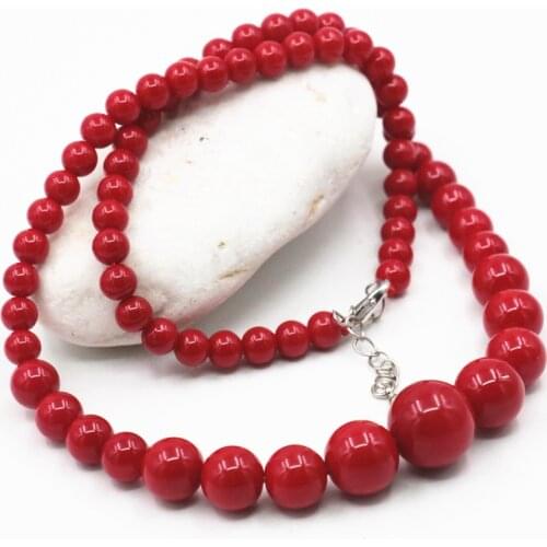 Statement Women Jewelry Necklace Artificial Coral Red Bohemia Style Round Beads 6-14mm Tower Chain Choker Clavicle 18inch A441