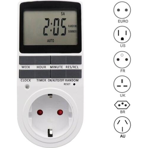 Electronic Digital Timer Switch 24 Hour Cyclic EU UK AU US BR FR Plug Kitchen Timer Outlet Programmable Timing Socket 220V