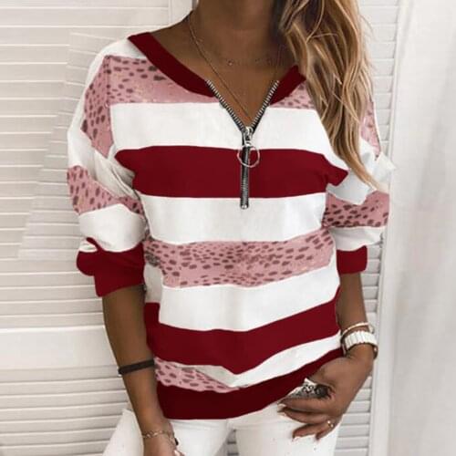 Women Zipper T shirts Christmas Print Fashion Casual O-Neck Long Sleeve Elegant Pullover T-Shirt Streetwear Female Plus Size