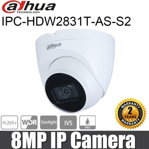 Dahua IP Camera 8MP IPC-HDW2831T-AS-S2 IR Fixed-focal Eyeball Network Camera POE Built-in Mic IP67 Starlight Network Camera