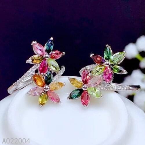 KJJEAXCMY fine jewelry 925 sterling silver inlaid natural tourmaline new Female ring lovely Support Detection