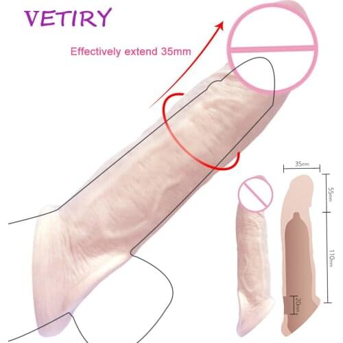 VETIRY Cock Sleeve Soft Silicone Realistic Penis Extension Delay Condoms For Men Dildo Enhancer Penis Enlarger Sex Toys for Male