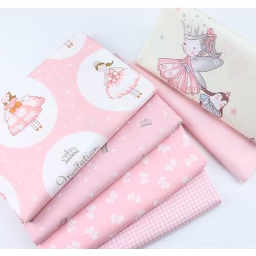 Sweet Pink Princess Girl Angel & Check Bowknot Printed 100% Cotton Fabric DIY Sew patchwork quilting bedding cushion baby cloth