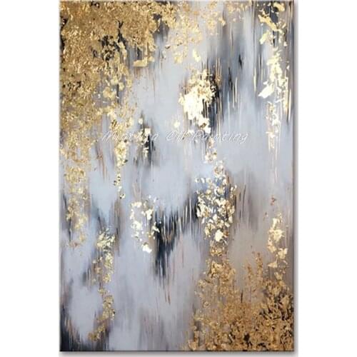 Mintura Hand Painted Oil Paintings on Canvas Gold Foil Abstract Painting Wall Picture for Living Room Home Decor Art No Framed