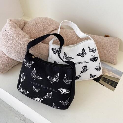 Fashion Women Butterfly Printing Canvas Shoulder Handbags Wemen Fashion Shoulder Underarm Bag Casual Ladies Small Purse Handbags