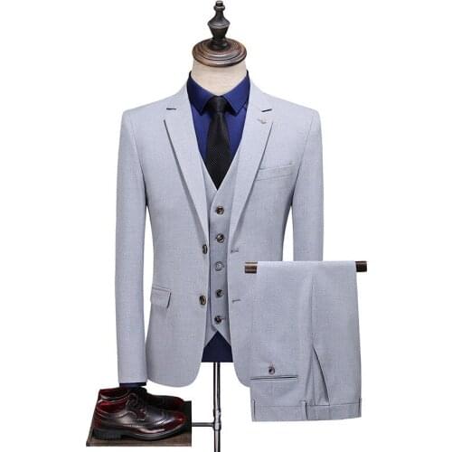Mens Business Suits Regular Fit 3 Piece Prom Tuxedos Solid Blazer+Vest+Pants for Grooms Wedding Party Suits costume homme