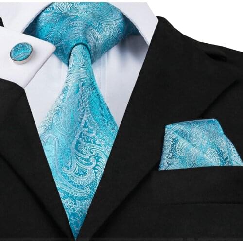 C-566 Mens Tie Blue Paisley Silk Jacquard Ties For Men Hanky Cufflink Set Business Wedding Party Necktie Set