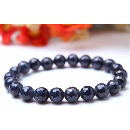 Natural Blue Sapphire Bracelet For Women Lady Man Crystal Faced Cut Round Beads Gemstone Strands AAAAA 7mm 8mm 10mm 12mm 14mm