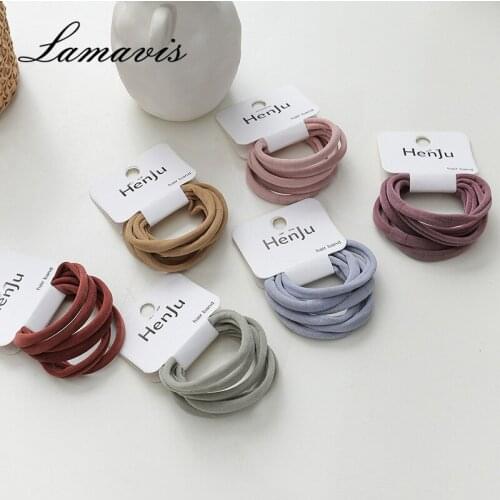 2020 New 6-Piece Head Rope Simple Wild Rubber Band Korean Retro Plaid Hair Ring Hair Rope Sweet Wild High Elastic Color Hair Rop