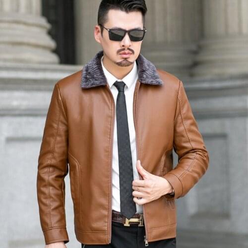 2022 New Mens Wyn Fur Integrated Thickened Leather Jacket Soft Leather and Velvet Warm PU Leather Jacket