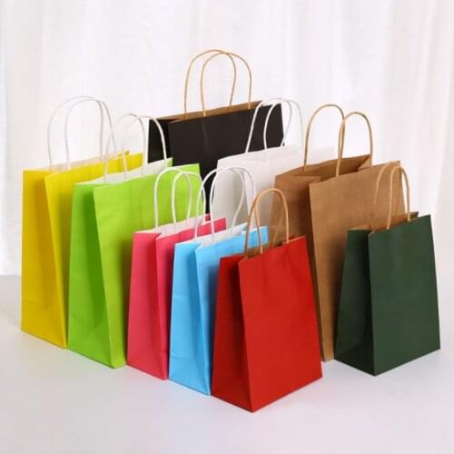 40PCS/lot Kraft paper Gift bag with handle 21x15x8cm wedding birthday party gift package bags Christmas new year Wholesale