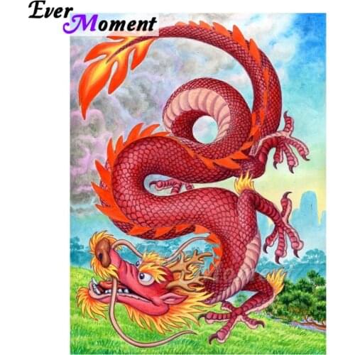 Ever Moment Diamond Painting Full Square Resin Drill Cartoon Red Dragon Handicraft Wall Art Decoration Rhinestone Kit ASF2200