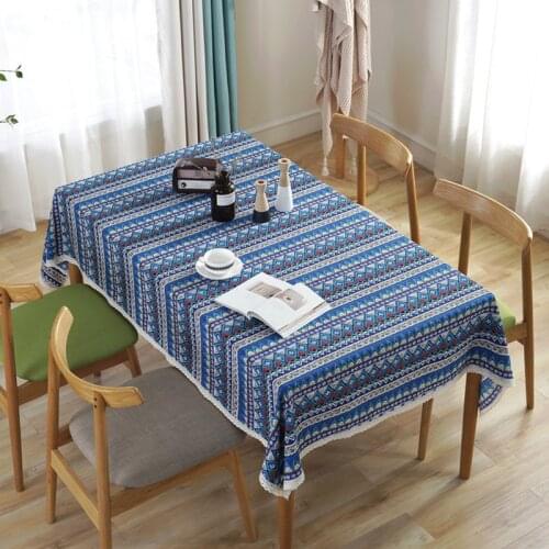 Bohemian National Style Tablecloth Rectangular Linen Cotton Striped Table Cover Home Kitchen Banquet Dining Table Cloth