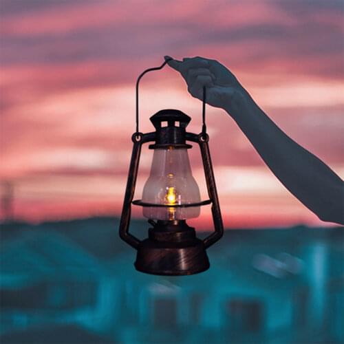 Vintage Lantern Camping Light Battery Power LED Candle Flame Warm White Portable Tent Hanging Oil Lamp Home Garden Decoration