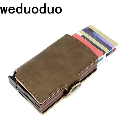 High quality Automatic Credit Card Holder Men Aluminium Business Paperwork Credit Card Multi-function PU Card Holder Wallet