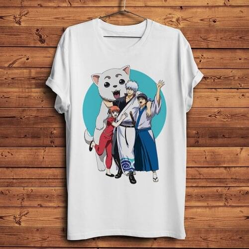 GINTAMA Sakata Gintoki Shimura Shinpachi Kagura funny anime tshirt Men White Casual short sleeve T Shirt Unisex streetwear tee