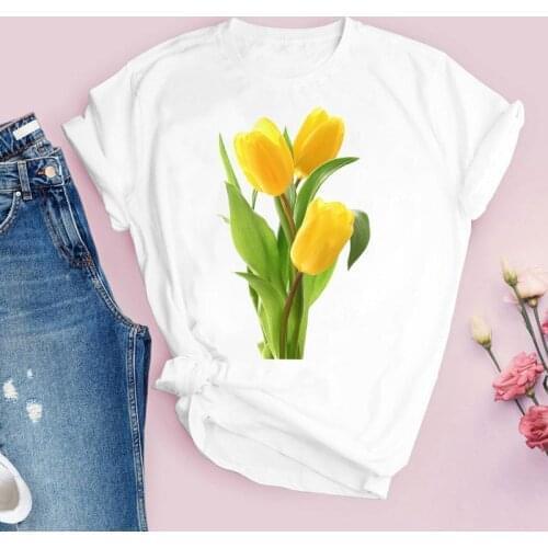 2021 Summer T-shirt Aesthetic Flower Graphic T shirt Harajuku Fashion Tops Female O-neck White Short Sleeve t-shirt women