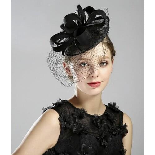 Top Hat Bridal for Women Elegant Evening Hair Accessories Fascinators Cap Feathers Black White Red Birdcage