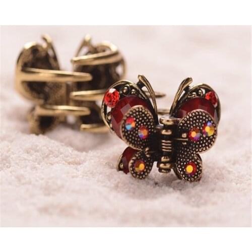 Vintage Hair Clip Mini Butterfly Rhinestone Resin Hair Claw Antique Metal Hair Clip For Women Hair Jewelry New Listing Crab Claw