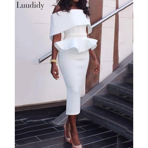 Women Office Dress Slash Neck Off the Shoulder Peplum Midi Dress