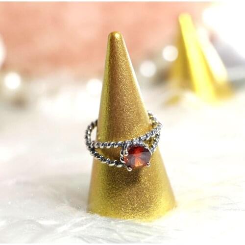 Elegant Quality 925 Adjustable Rings Vintage Thai Silver Red Zircon Twist Ring 925 Sterling Silver Ring for Women