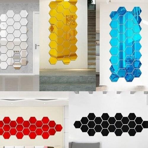 12PCS 3D DIY Geometric Decoration Mirror Wall Stickers Removable Hexagon Mirror Personalized Art Hexagonal Acrylic Wall Paper