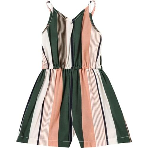 2021 Girls Casual Kid Suspender Jumpsuit Stripe V-necke Short Summer Childrens Clothing
