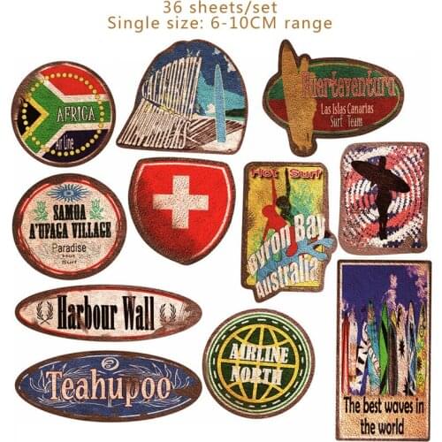 36Pcs PVC Waterproof Vintage Beach Surf Trip Stickers For Skateboard Luggage Motorcycle Laptop Car Styling Decal Sticker