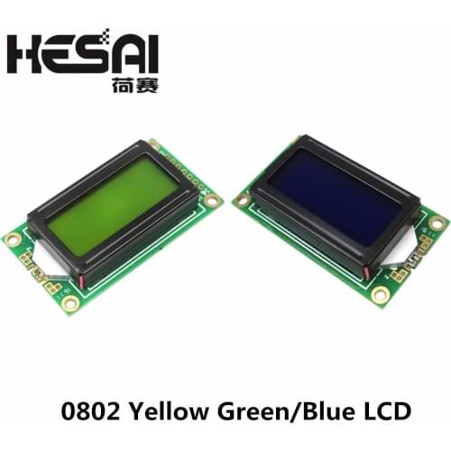 8 x 2 LCD Module 0802 Character Display Screen Blue/Yellow Green