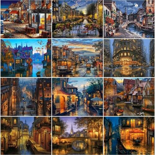 EverShine Diamond Embroidery Scenic Picture Of Rhinestones Diamond Mosaic Building Full Square Art Painting Street Home Decor