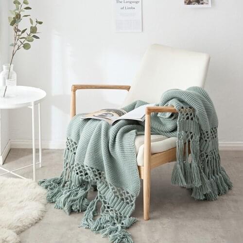 American Style Hand-knitted Line Blanket Sofa Blanket Photo Props Hollow Tassel Blanket Air Conditioning Blanket