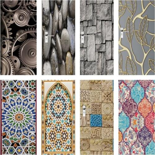 Special Style Door Stickers For Hoom Decoration 3D Stone Vinyl Self-adhesive Design Wallpaper Fridge Posters Custom Size Murals