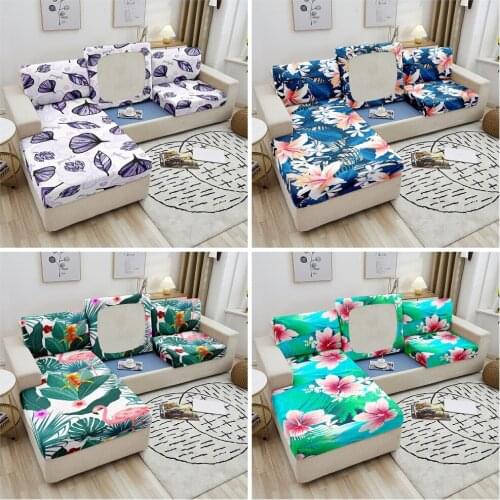 Floral Leaves Elastic Sofa Seat Cushion Cover Leaf Fabric Seat Cushion Cover For Living Room Chaise Longue Slipcover 1-4 Seater