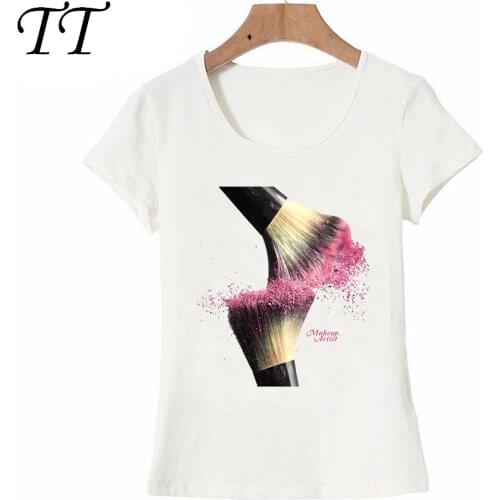 MakeUp Artist Design T-Shirt Summer Fashion Women T-shirt Funny Makeup Brush Colorful Art T Shirt Casual Tops Woman Cute Tees