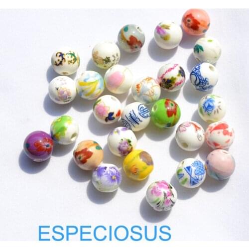 Jewelry Making Accessories Flower Printed porcelain Round Beads 12mm Mix Design Ceramic Beads Mix Color Bracelet Finding Charms