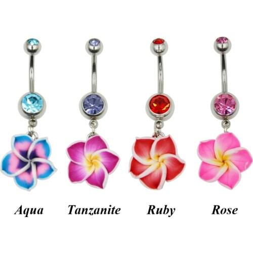 1Pc Surgical Steel Trendy Flower CZ Gem Crystal Navel Belly Button Ring Piercing Body Jewelry Fashion Dangling