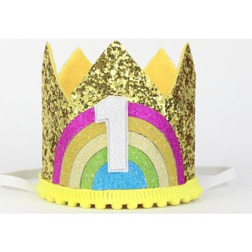 First Birthday Crown 1st Birthday Crown Glitter Rainbow Crown 1st Birthday Photo Prop Hat First Birthday Gift Gold Rainbow